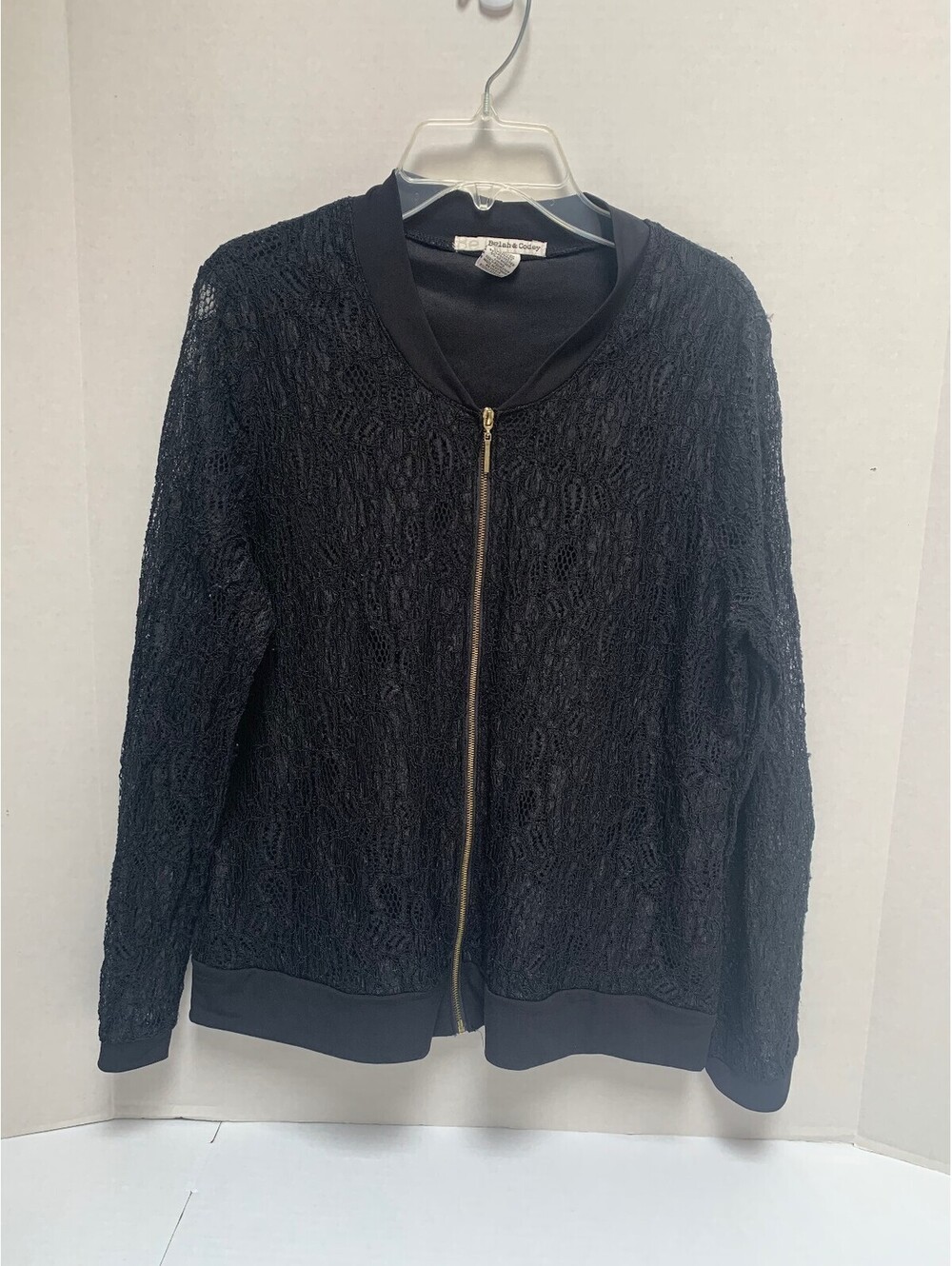 Vintage Belah and Cody Black Lace and Poly Zipper Jacket Size Large